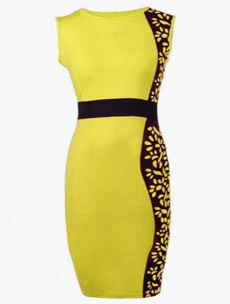 Charming Cre W Neck Bkended Assorted Color Printe D Bodycon-dress