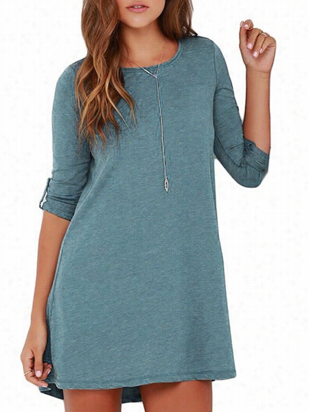 Charming Round Neck Loose Fitting Plain Shift-dress