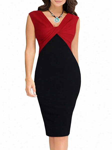 Chic P Leated V Neck Asorted Colrs Bodycon-dress