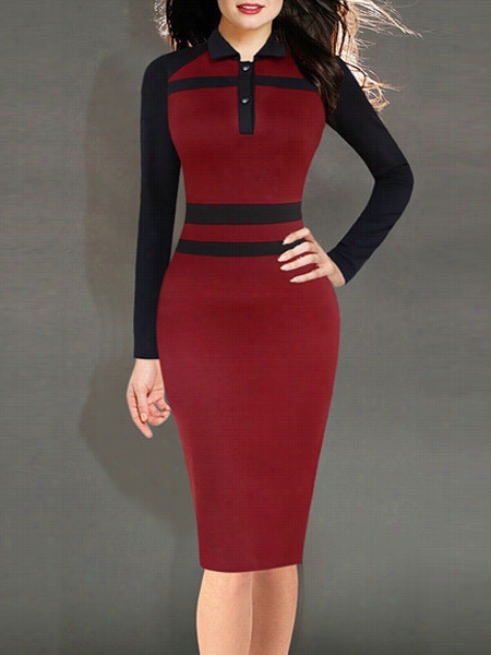 Claret-red Color Block Graceful Small Lael Bodycon Dress