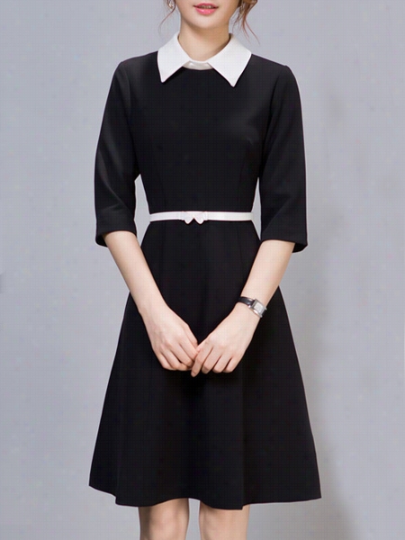 Classical Small Lapel Plain Skater-dress