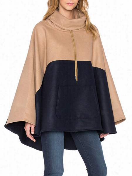 Color Blockbatwing Cape Sleeve Overcoats