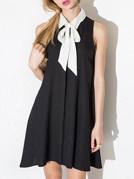 Collor Block Bowknot Stunning Shift Dress