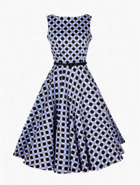 Color Stoppage  Dot Swing Charming Skater Dress