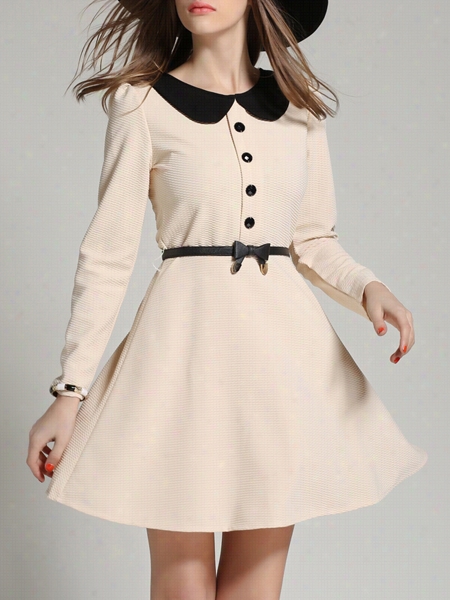 Color Blockk Fancy Dool Collar Sate Rdress