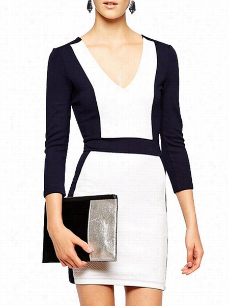 Color Block Remarkable V Neck Bodycon Dress