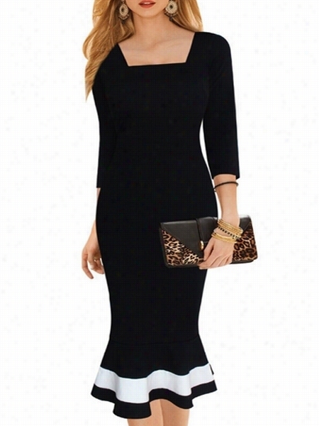 Color Block Square Neck Bodycon-dress