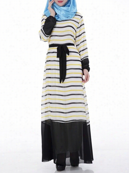 Tinge Block Striped Roundneck Maxi Dress