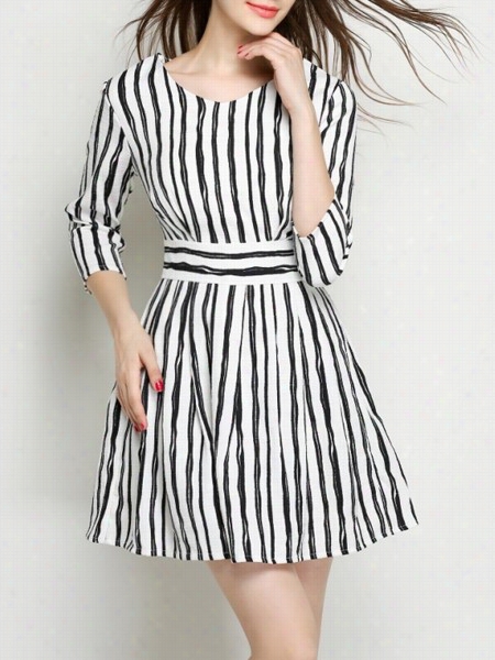 Color Block Stripes Delightful Skater Dress