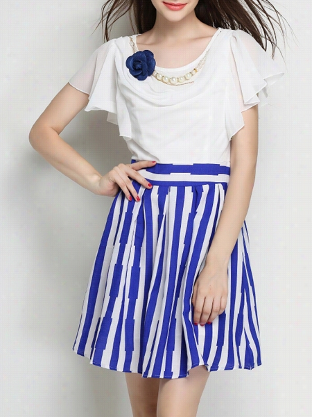 Co Lor Block Stripes Nifty O-neck Skater  Dress