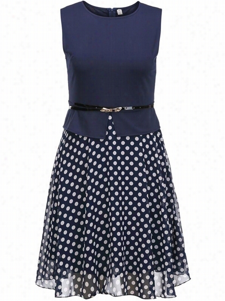 Crew Neck Polka Dot Skater-dress