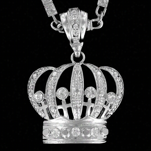 Crown Iced O Ut Pendant W/ 30&quot; Chain Bling