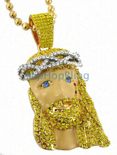 Custom Blonde Blue Eyes Gold Jesus Piece Kanye West Manner