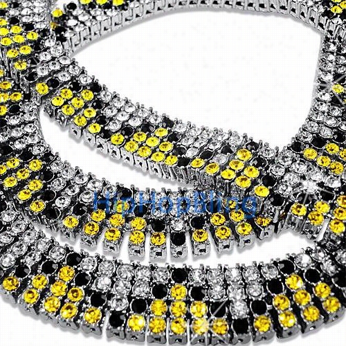 Custom Mountain Iced Out Canary Black Diamond 4 Row Chain