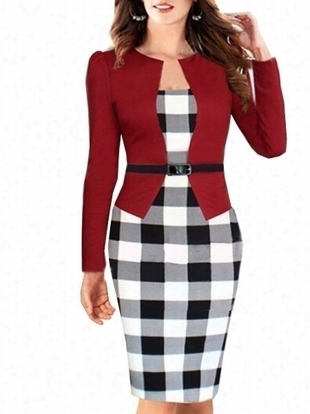 Elegant Plaid Assorted Color Adjusted Neck Fzke Two-piece Bodycon-dress