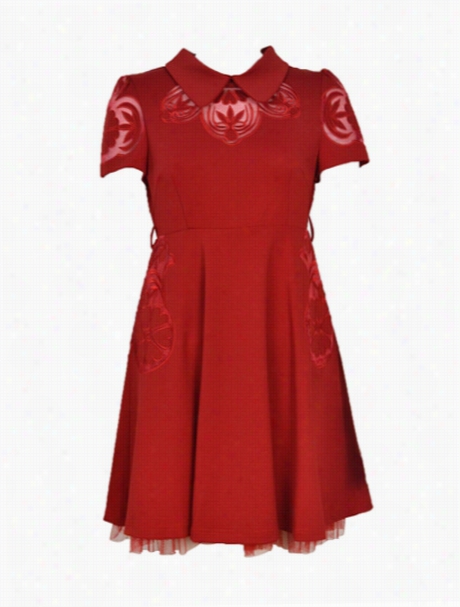 Embroidery Patchwork Smal Llapel Skater Dress