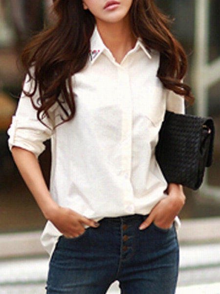 Embroidery Pocketts Small Lapel Blouses