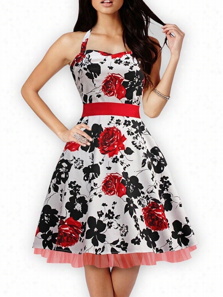 Enticcing V Neckfloral Printed Skater-dress