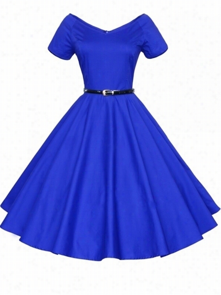 Enticing& Vintage V Eck Plain Skater-dress