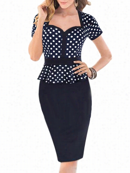 Fake Two-piece Color Block Polka Dot Brill Iant V Neck Bdoycon-dress