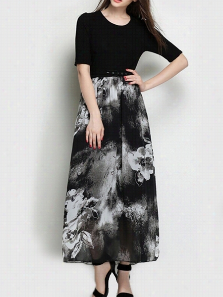 Imaginative Patchworkprinted Round Neck Maxi-dress