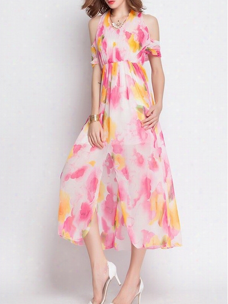 Fashion Floral Printd Split V Neck Maxii Clothe