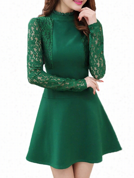 Fashion Lace Patchwork Chic Crew Neck Skater-dress