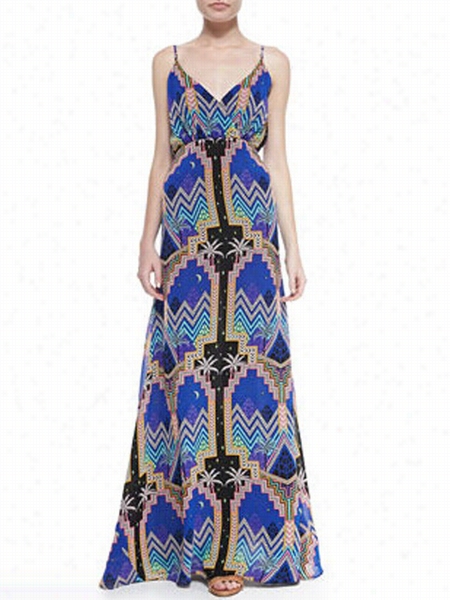 Fashion Tribal Printed Spaghetti Strap Maxi Dress