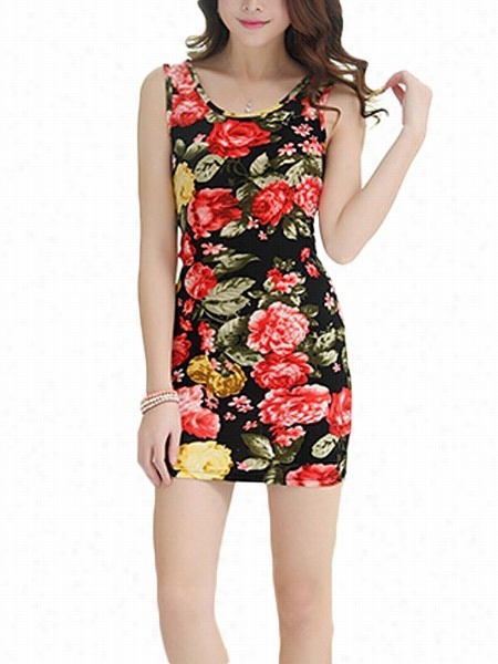 Floral Concise Spaghetti Strap Bodycon Drress