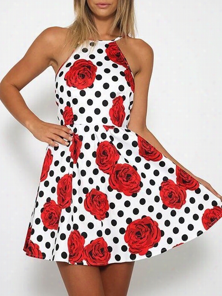 Floral Polk Dot Delightful Halter Kater Dress