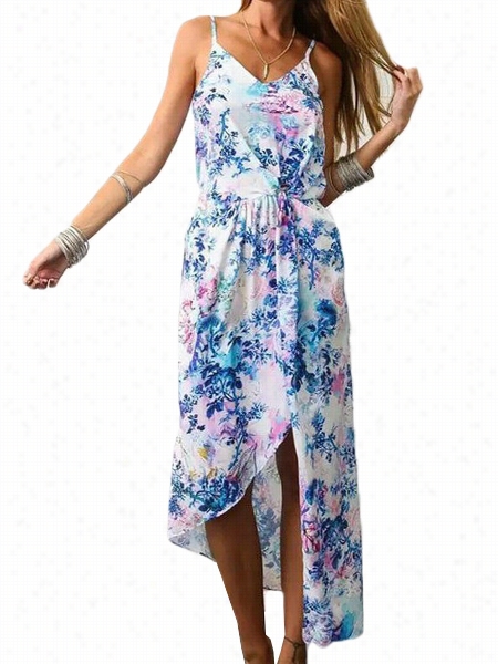 Floral Printed Brilliant Spaghetti Strap Maxi Dress