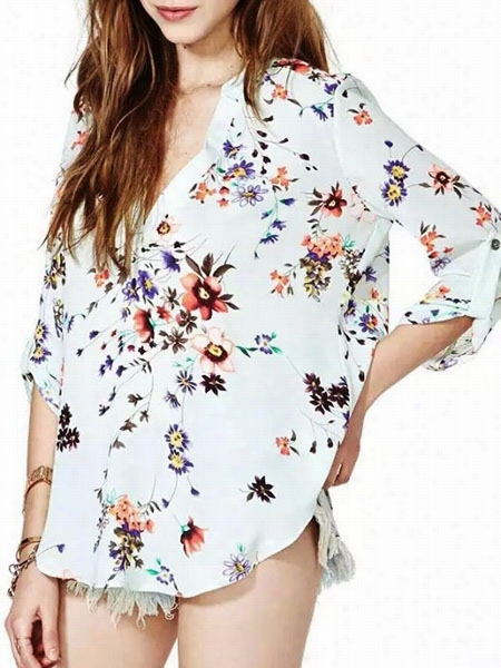 Floral Printed Charmijg Long Sleeve Blouses