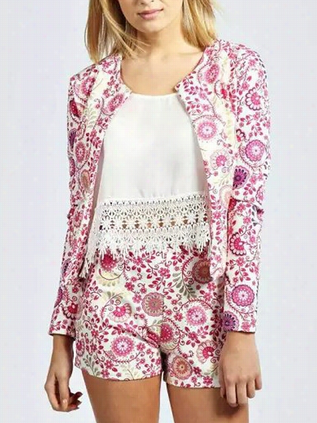 Floral Pr Inted  Colofful Collarless Blazers