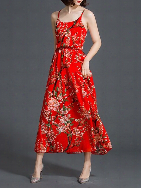 Floral Printed Cross Straps Spaghetti Strap Maxi Dress