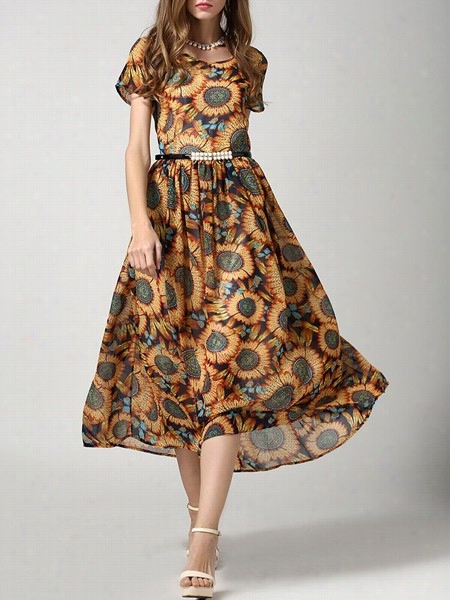 Floral Printed Fabulous Round Neck Maxi Dress