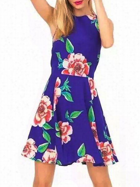 Flral Prii Nted Fantastic Crew Neck Skater Dress