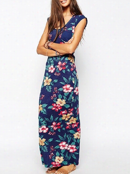 Floral Printed Round Neck Maxi Dress