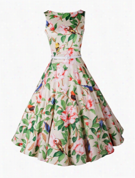 Floral Printed Stunning Boat Neck Skater-dress