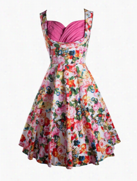 Florla Printed Vintage Absrbing Sweetheart Skater-dress