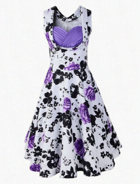 Floral Prin Ted Vntage Alluriing Sweet Heart Skkater Dress