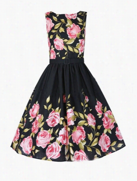 Flowers Printed Swjnng Noticeable Skater Dress