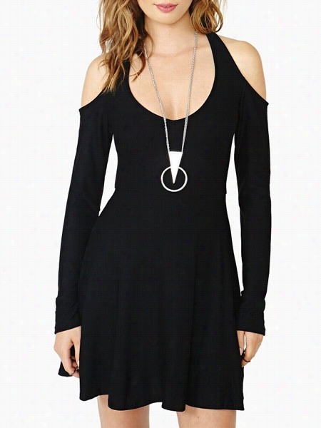 Hollow Out Delicate O-neck Skater Dress