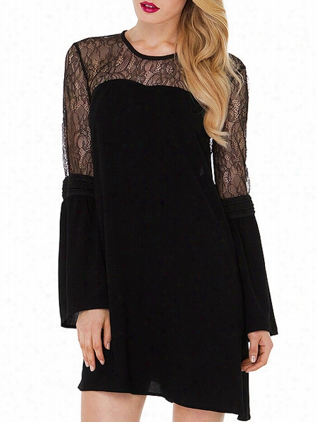 Hollow Out Lace Classical O-neck Shift Dress