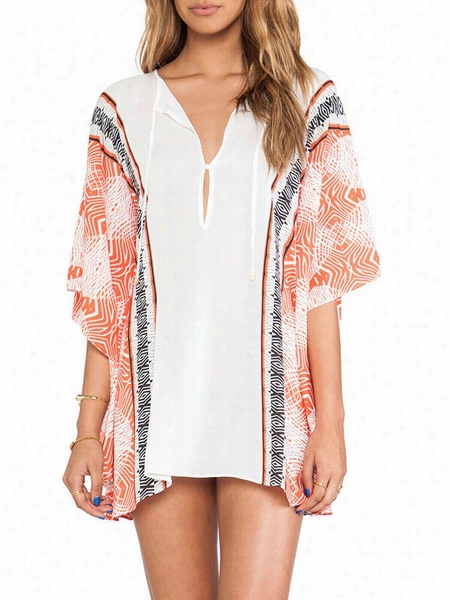 Hollow Out Printed Stylish Round Neck Blouses