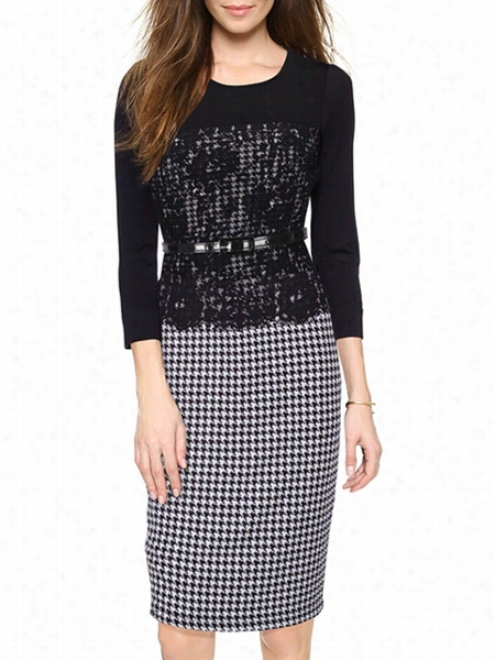 Lace Patchwork Houndstooth Obdycon Drses