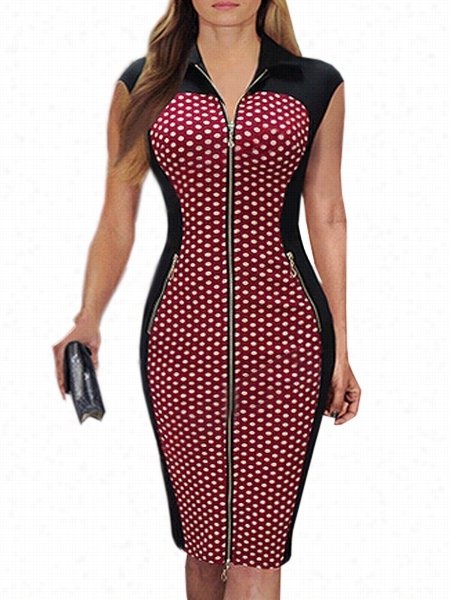 Ladylike Lapeel With Zips Patchwork Bodycon-dress