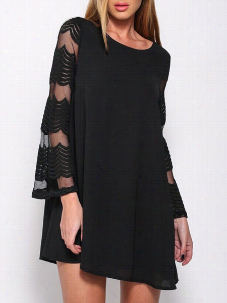 Loose Fitting Patcuwork Fancy  Round Neck Shift-dress