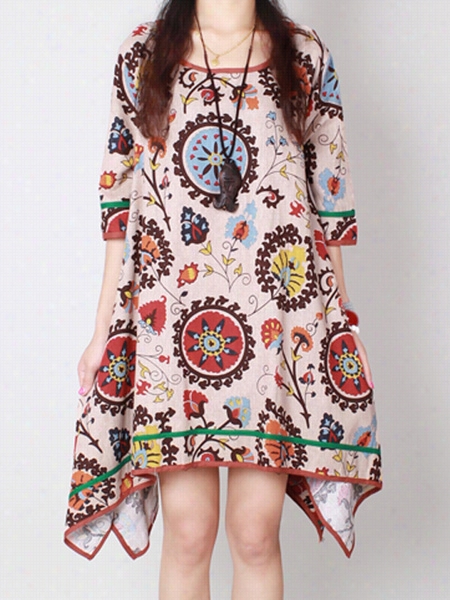 Loose Fitting Unique  Printed Shift -dresses