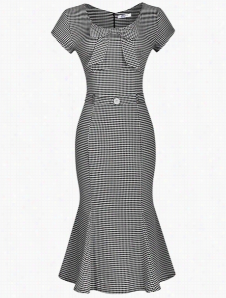 Mermaid Bowknot Houndstooth Bodycon-dress