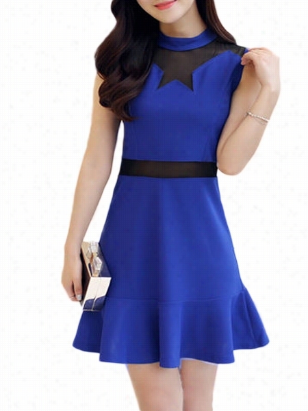 Mesh Patchwork Remarkable Skater-dress